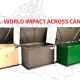 Three TuffBoxx wildlife-resistant storage containers displayed in front of a Canada map, representing how TuffBoxx is supporting Canadian communities with durable, secure outdoor solutions.